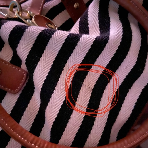 Black/white stripe canvas faux leather handbag - Picture 4 of 5